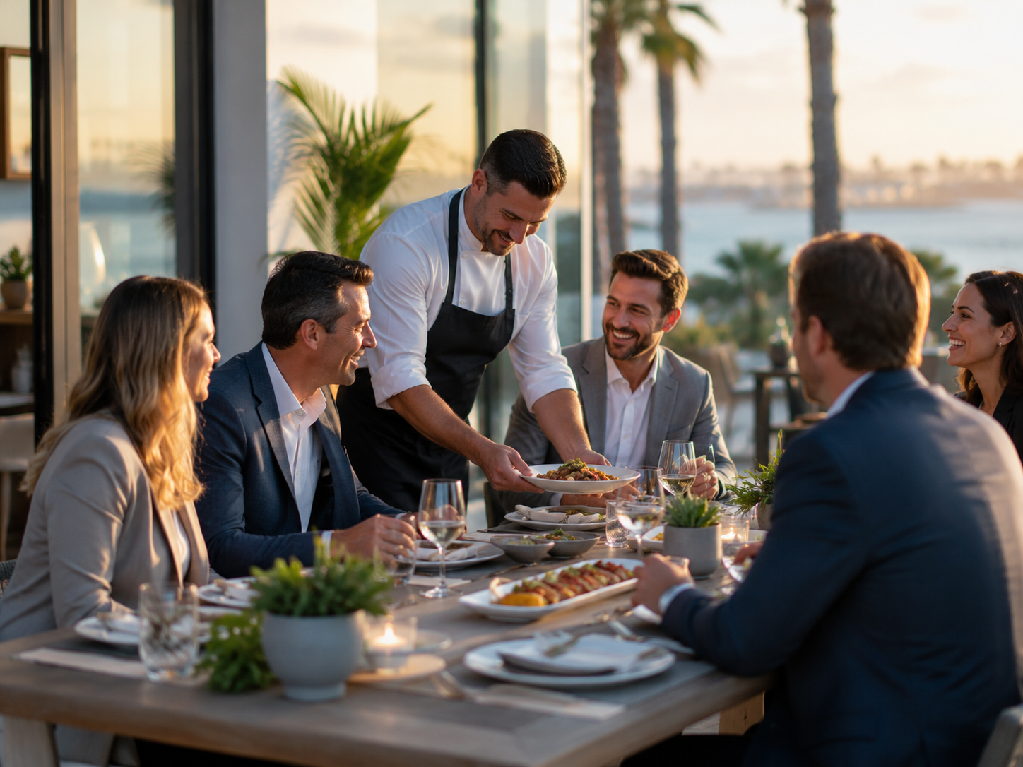 Private chef serving a corporate team dinner in San Diego